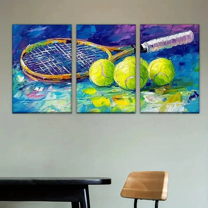3pcs Tennis Theme with Rackets & Balls Wall Art Set Canvas Unframed - High Quality Print 100% Australian Made Wall Canvas - Bella Home Decor