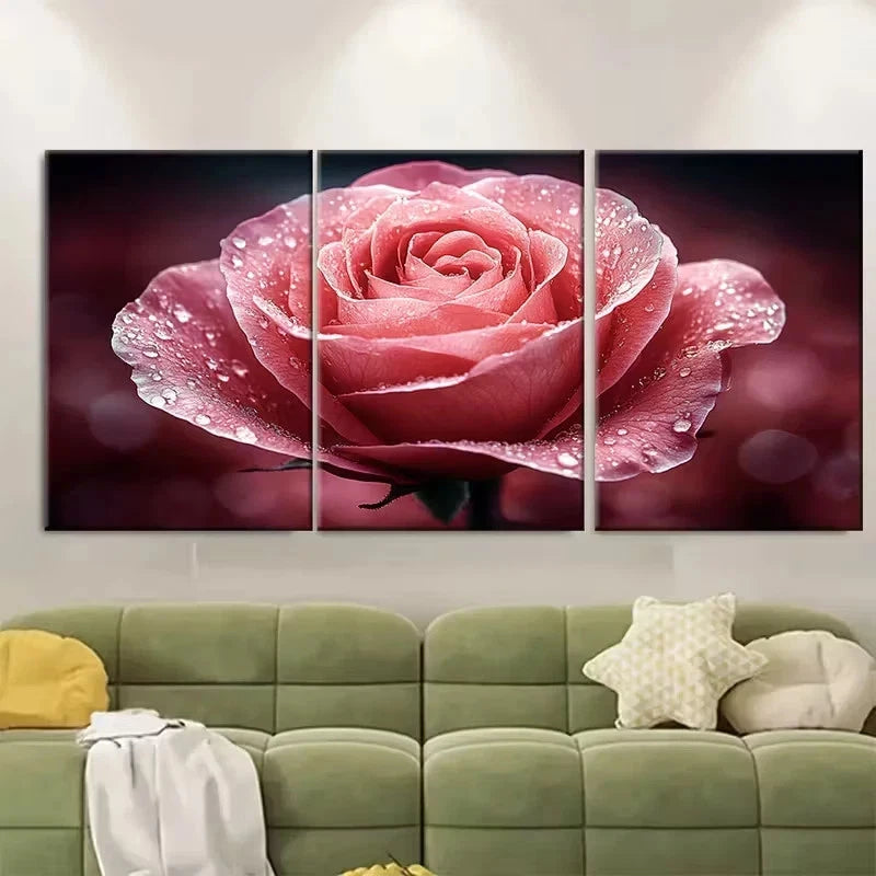 3pcs Bright Pink Rose Wall Art Set Canvas Framed 50x70cm – High Quality Print 100% Australian Made Wall Canvas Ready to Hang - Bella Home Decor