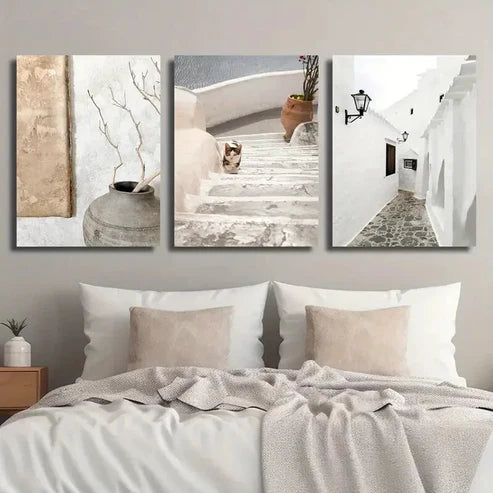 3pcs Architecture & Cat Walking Scenes Perfect Wall Art Canvas Unframed - High Quality Print 100% Australian Made Wall Canvas - Bella Home Decor