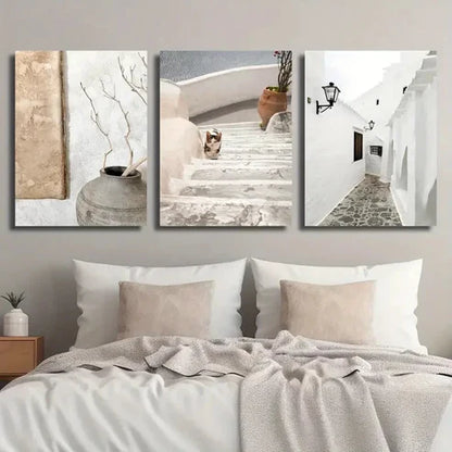 3pcs Architecture & Cat Walking Scenes Perfect Wall Art Canvas Unframed - High Quality Print 100% Australian Made Wall Canvas - Bella Home Decor