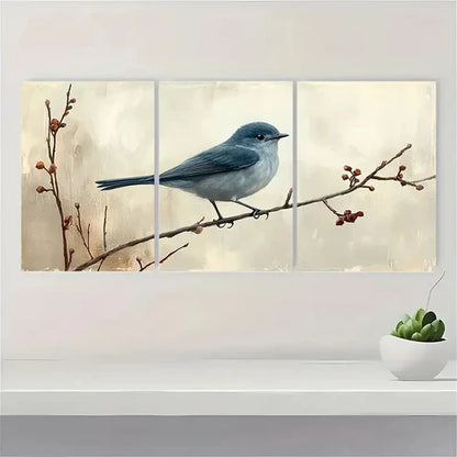 3pcs Catbird Painting Grey Catbird gf Wall Art Set Canvas Unframed - High Quality Print 100% Australian Made Wall Canvas - Bella Home Decor