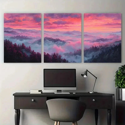 3pcs Sunrise Clouds Modern Landscape Perfect Wall Art Set Canvas Framed 50x70cm - High Quality Print 100% Australian Made Wall Canvas Ready to Hang