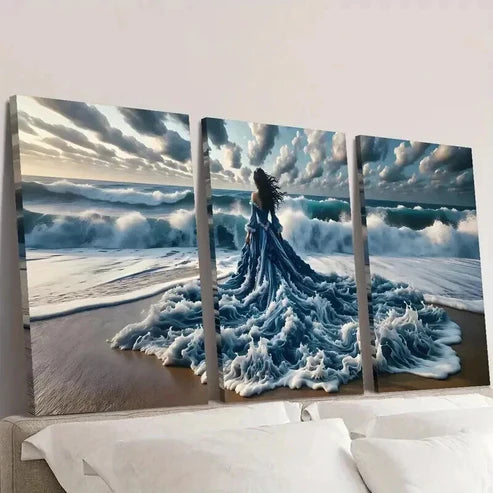 3pcs Ocean Goddess with a Wavy Dress Wall Art Set Canvas Unframed - High Quality Print 100% Australian Made Wall Canvas