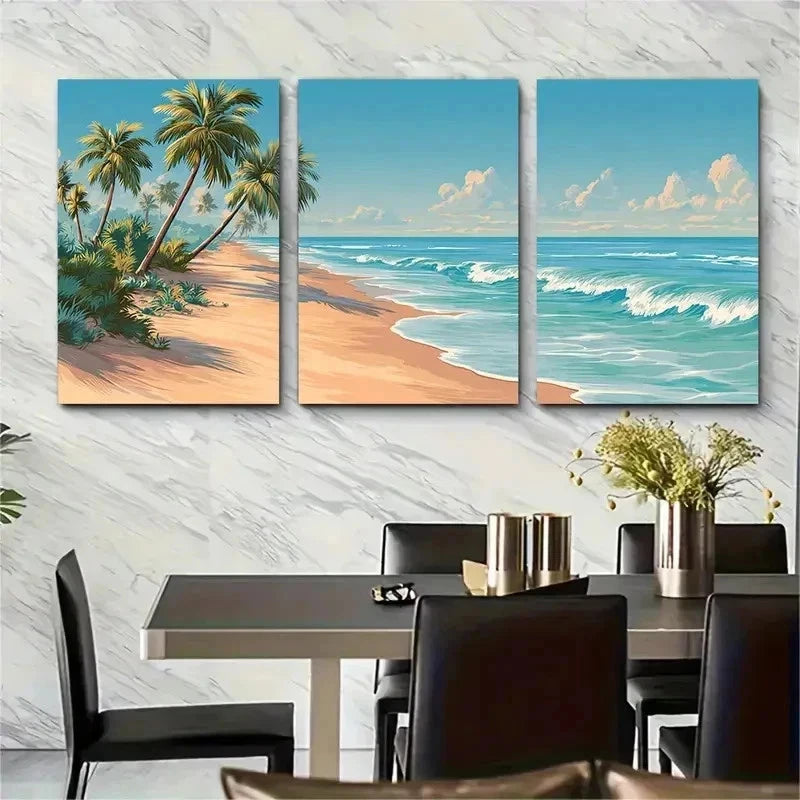 3pcs Beach Theme Décor Sunny Beaches Perfect Wall Art Set Canvas Framed 50x70cm - High Quality Print 100% Australian Made Wall Canvas Ready to Hang - Bella Home Decor