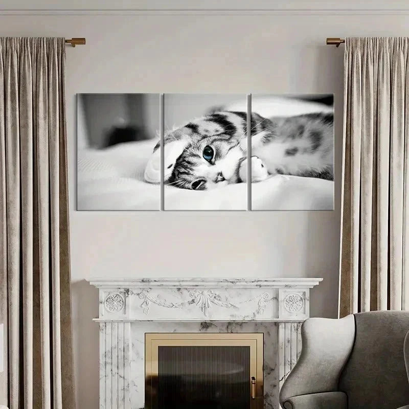 3pcs Pet Art Cute Cat Modern Decoration Wall Art Set Canvas Framed 50x70cm - High Quality Print 100% Australian Made Wall Canvas Ready to Hang - Bella Home Decor