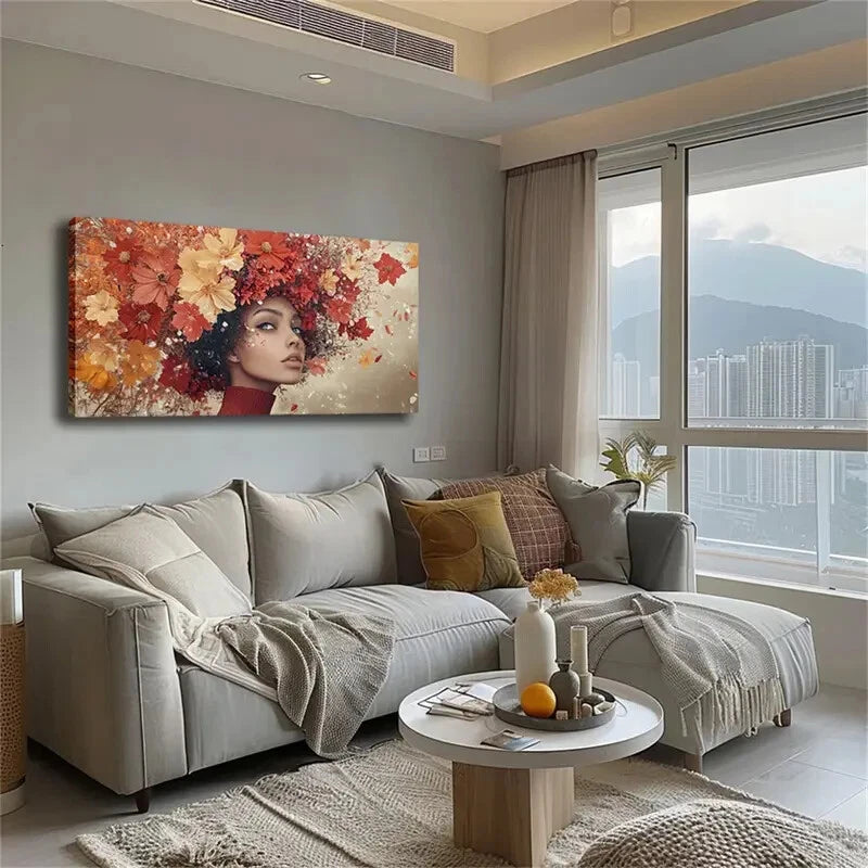 Modern Minimalist Autumn Floral Wall Art Canvas Office Home Room Framed 120x60cm - Bella Home Decor