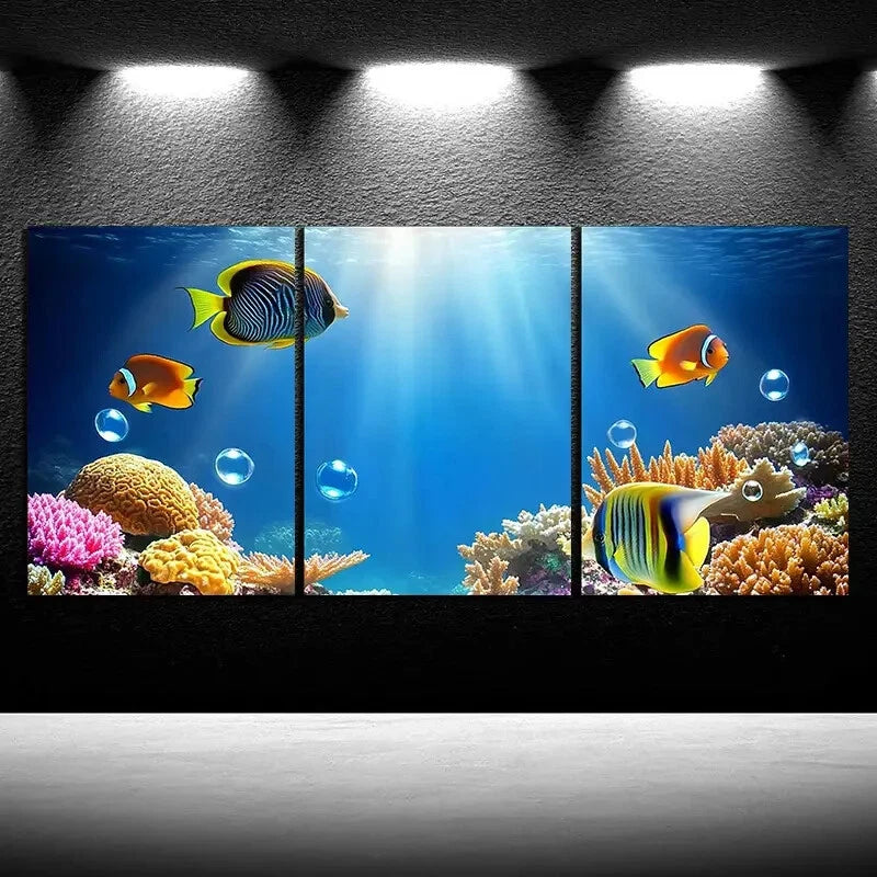 3pcs Fish in The Under Water Beach Metal Print Ready to Hang Art - Bella Home Decor