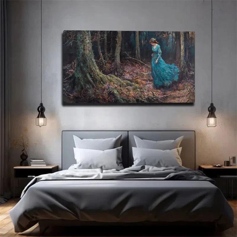 Depicts A Woman Blue Stroll Wall Art Canvas Office Home Room Framed 120x60cm