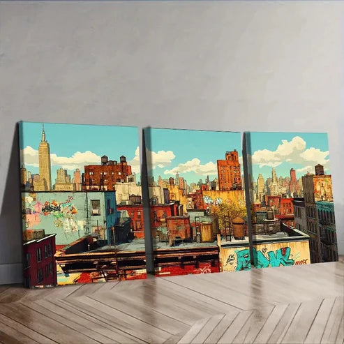 3pcs Urban New York Cityscape Colorful Perfect Wall Art Set Canvas Unframed - High Quality Print 100% Australian Made Wall Canvas