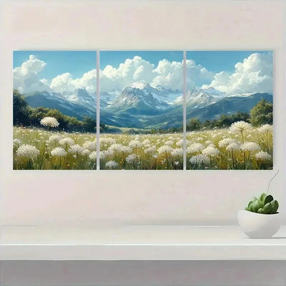 3pcs Landscape & Floral Design Painting Meadow  Wall Art Set Canvas Framed 50x70cm - High Quality Print 100% Australian Made Wall Canvas Ready to Hang