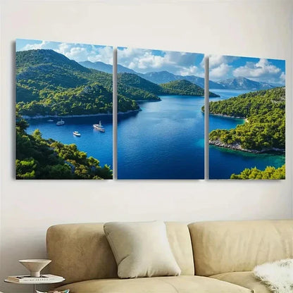3pcs Blue Waters & Lush Greenery Wall Art Canvas Unframed - High Quality Print 100% Australian Made Wall Canvas - Bella Home Decor