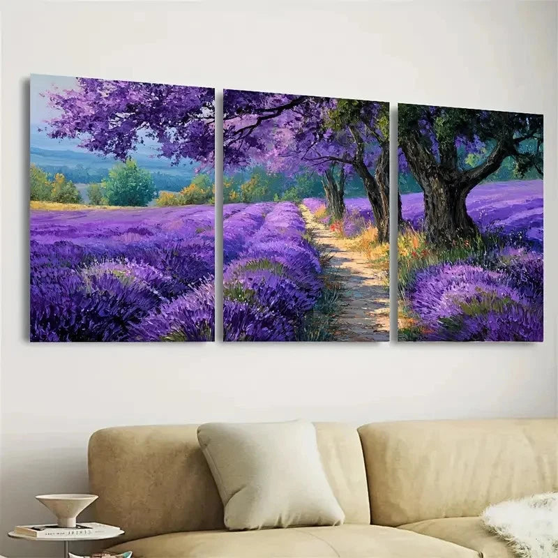 3pcs Lavender Nature Purple Print Wall Art Set Canvas Framed 50x70cm - High Quality Print 100% Australian Made Wall Canvas Ready to Hang