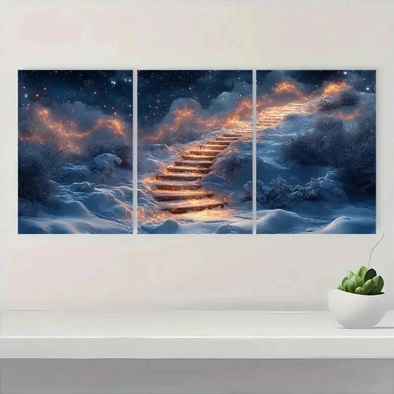 3pcs Magical Winter Wonderland Art TY   Wall Art Set Canvas Framed 50x70cm - High Quality Print 100% Australian Made Wall Canvas Ready to Hang