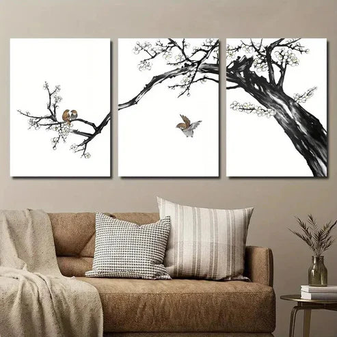3pcs Birds and Plum Blossom Decoration Wall Art Canvas Unframed - High Quality Print 100% Australian Made Wall Canvas - Bella Home Decor