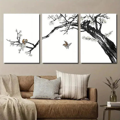 3pcs Birds and Plum Blossom Decoration Wall Art Canvas Unframed - High Quality Print 100% Australian Made Wall Canvas - Bella Home Decor
