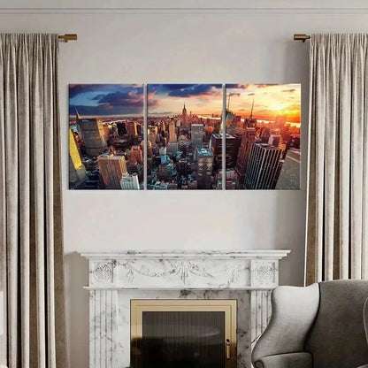 3pcs New York Empire State Building Wall Art Set Canvas Framed 50x70cm - High Quality Print 100% Australian Made Wall Canvas Ready to Hang