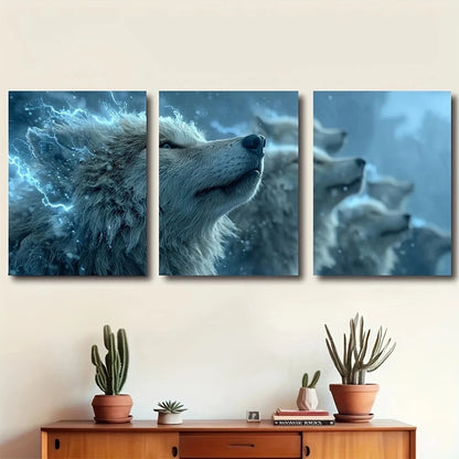 3pcs Eyes Shining in The Electric Blue Metal Print Ready to Hang Art