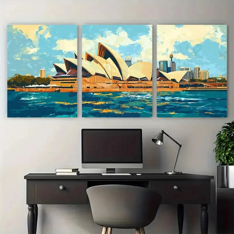 3pcs Sydney Opera House a colorful harbor view  Wall Art Set Canvas Framed 50x70cm - High Quality Print 100% Australian Made Wall Canvas Ready to Hang