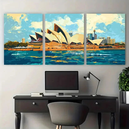 3pcs Sydney Opera House a colorful harbor view  Wall Art Set Canvas Framed 50x70cm - High Quality Print 100% Australian Made Wall Canvas Ready to Hang