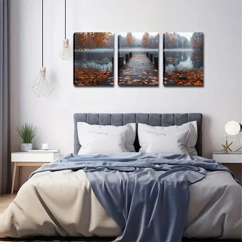3pcs Serene Autumn Vibrant Bridge Wall Art Canvas Unframed - High Quality Print 100% Australian Made Wall Canvas