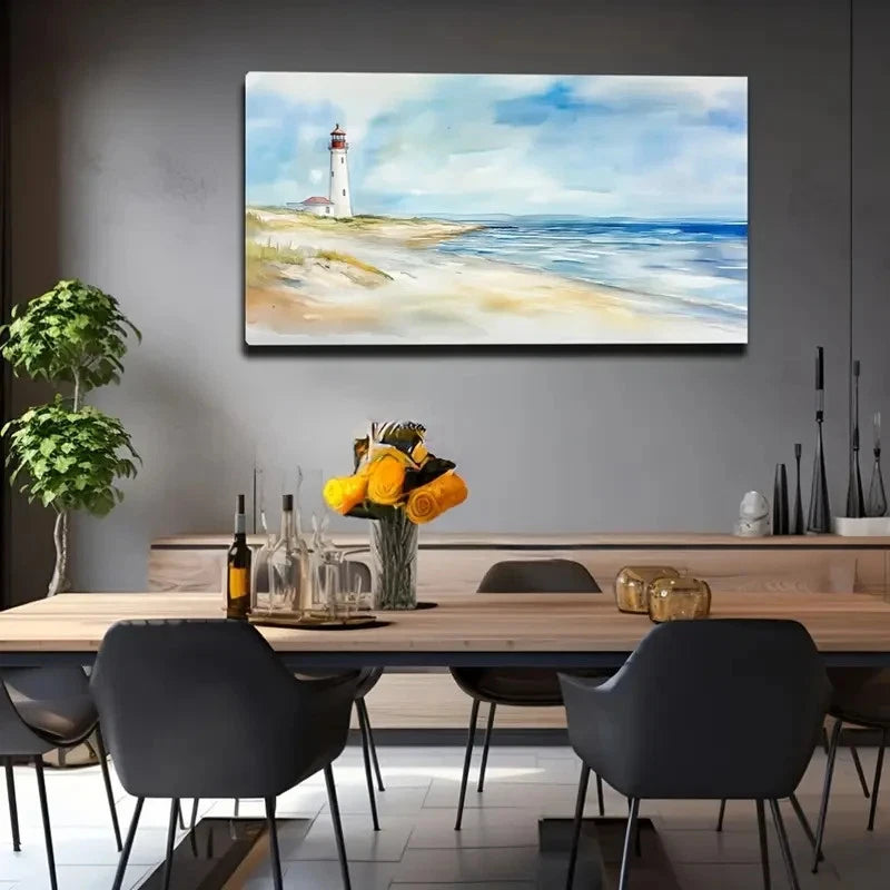 Seascape Lighthouse Solitary Wall Art Canvas Office Home Room Framed 120x60cm
