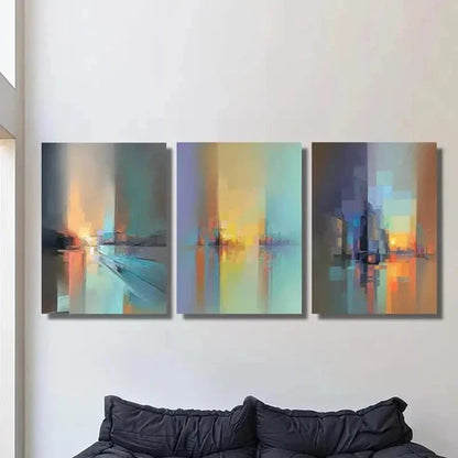 3pcs Geometric City Architecture & Skyline  Wall Art Set Canvas Unframed - High Quality Print 100% Australian Made Wall Canvas - Bella Home Decor