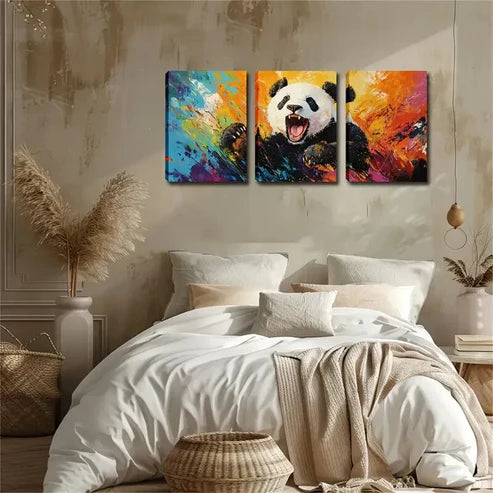 3pcs colorful fantasy world of Giant Panda Wall Art Set Canvas Unframed - High Quality Print 100% Australian Made Wall Canvas - Bella Home Decor