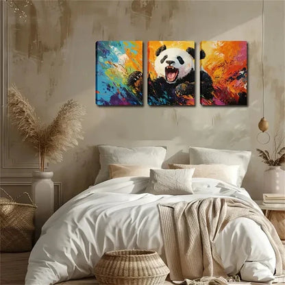 3pcs colorful fantasy world of Giant Panda Wall Art Set Canvas Unframed - High Quality Print 100% Australian Made Wall Canvas - Bella Home Decor