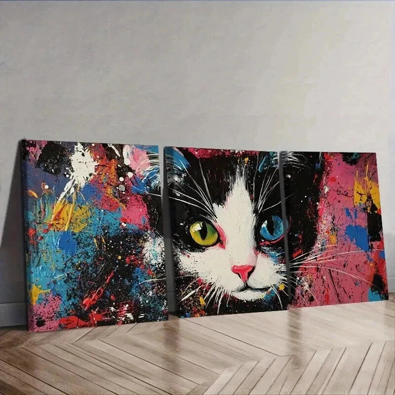 3pcs Black And White Tuxedo Cat Wall Art Set Canvas Framed 60x90cm - High Quality Print 100% Australian Made Wall Canvas Ready to Hang - Bella Home Decor