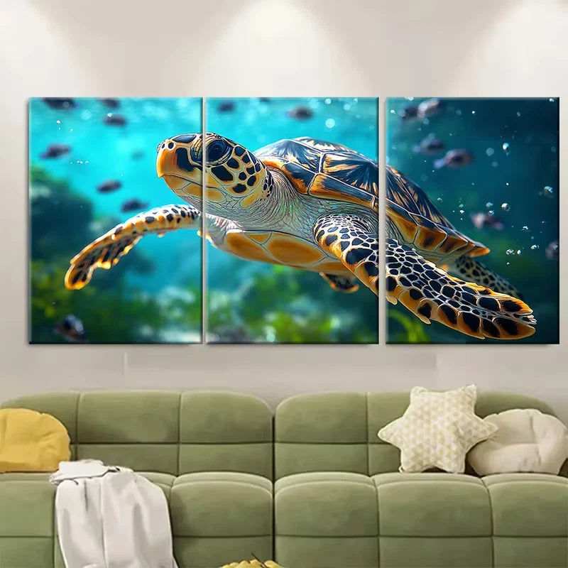 3pcs Underwater Animals Turtle Metal Print Ready to Hang Art