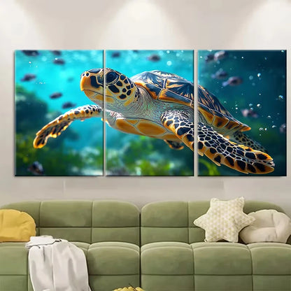 3pcs Underwater Animals Turtle Metal Print Ready to Hang Art