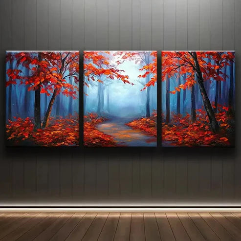 3pcs Autumn Forest Red Leaf Nature Peace Perfect Wall Art Set Canvas Unframed - High Quality Print 100% Australian Made Wall Canvas - Bella Home Decor
