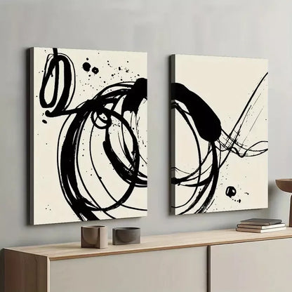 2 Piece Abstract Black Ink Art Framed 50x75cm - High Quality Print 100% Australian Made Wall Canvas Ready to Hang