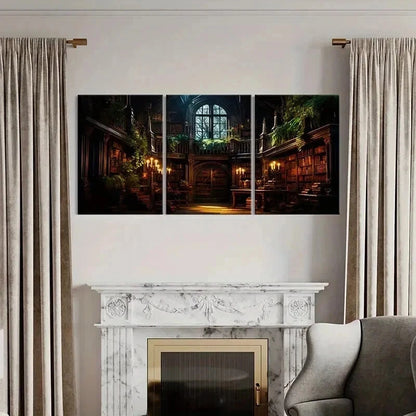 3pcs Gothic Library Bookshelves & Candles Wall Art Set Canvas Framed 60x90cm - High Quality Print 100% Australian Made Wall Canvas Ready to Hang - Bella Home Decor