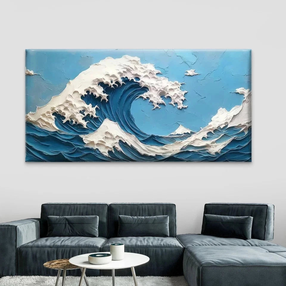 Blue & White Abstract Ocean WaveWall Art Canvas Office Home Room Framed 120x60cm