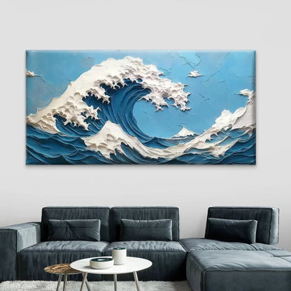 Blue & White Abstract Ocean WaveWall Art Canvas Office Home Room Framed 120x60cm