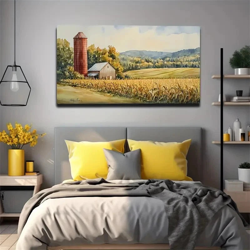 Rural Wheat Fields Modern Wall Art Canvas Office Home Room Framed 120x60cm