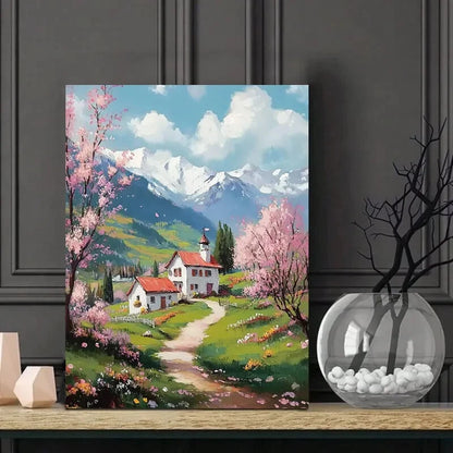 Mountains, And Flowers in The Distance White 40x60cm Metal Print Ready to Hang