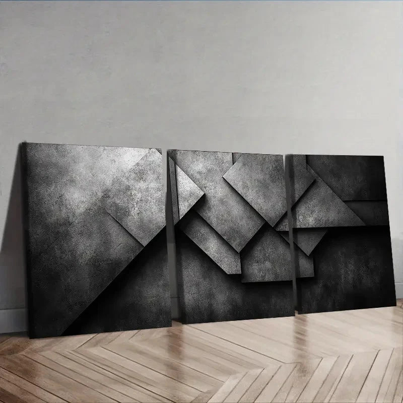 3pcs Modern Geometric Shapes Wall Art Set Canvas Framed 50x70cm - High Quality Print 100% Australian Made Wall Canvas Ready to Hang - Bella Home Decor