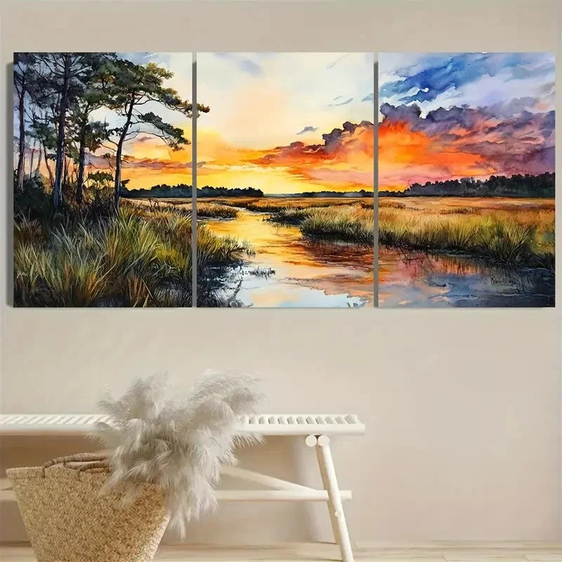3pcs Wetland Florida Art Coastal Wall Art Set Canvas Framed 40x60cm - High Quality Print 100% Australian Made Wall Canvas Ready to Hang - Bella Home Decor