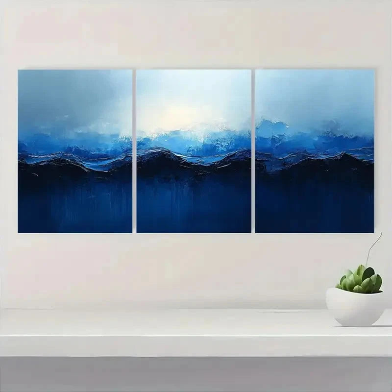 3pcs Blue Abstract Minimalist AM     Wall Art Set Canvas Framed 40x60cm - High Quality Print 100% Australian Made Wall Canvas Ready to Hang - Bella Home Decor