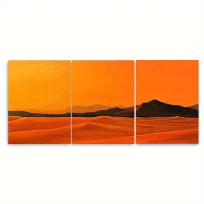 3pcs Vibrant Orange Sand Under Golden Sky Metal Print Ready to Hang Art - Bella Home Decor