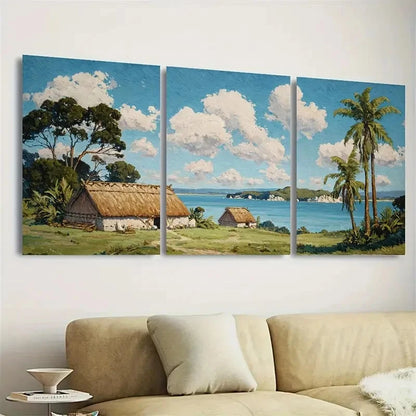 3pcs Waitangi Treaty Grounds Retro New Zealand Wall Art Set Canvas Framed 60x90cm - High Quality Print 100% Australian Made Wall Canvas Ready to Hang - Bella Home Decor