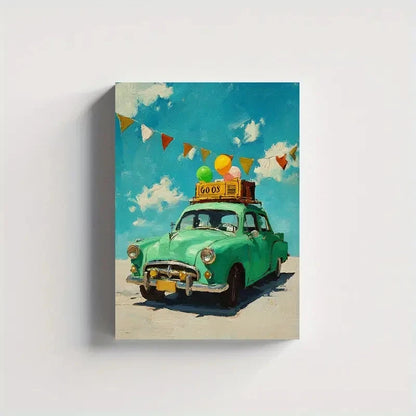 Beautiful Retro Green Car Painting 40x60cm Metal Print Ready to Hang