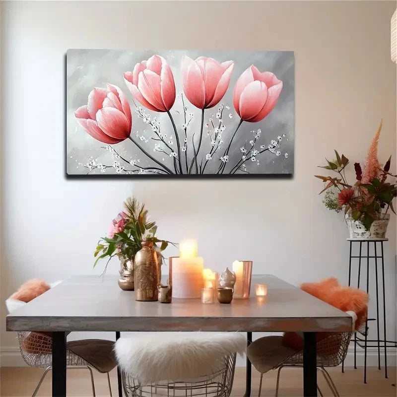 Vibrant Pink Tulips With White Wall Art Canvas Office Home Room Framed 120x60cm