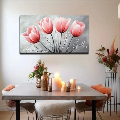 Vibrant Pink Tulips With White Wall Art Canvas Office Home Room Framed 120x60cm