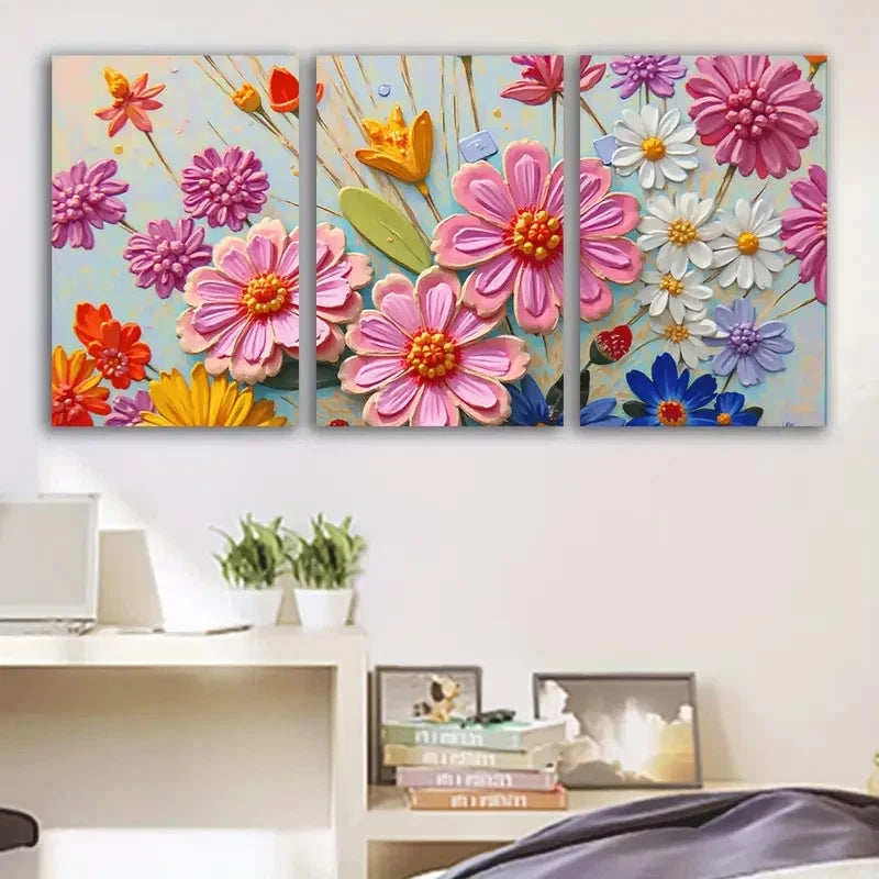 3pcs Vibrant Floral Abstract Wall Art Set Canvas Framed 60x90cm - High Quality Print 100% Australian Made Wall Canvas Ready to Hang