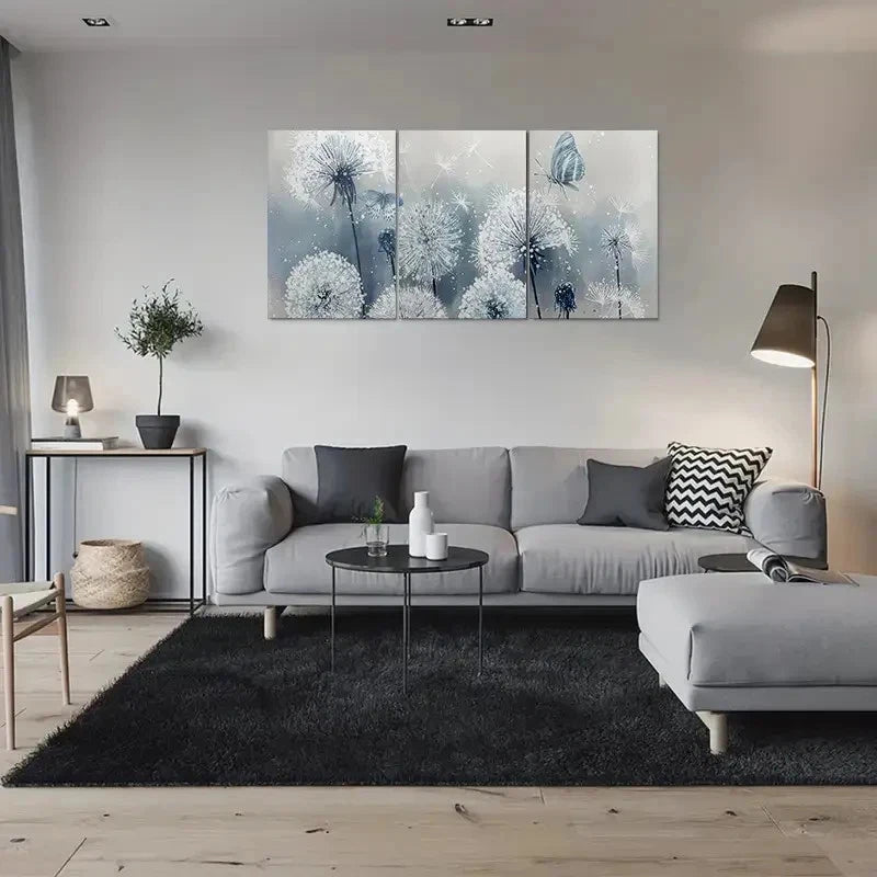 3pcs Dandelion and Butterfly Painting Metal Print Ready to Hang Art - Bella Home Decor