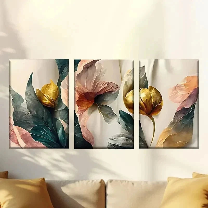 3pcs a painting of flowers on a wall Wall Art Set Canvas Framed 40x60cm - High Quality Print 100% Australian Made Wall Canvas Ready to Hang - Bella Home Decor