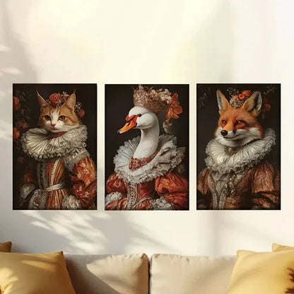 3pcs Featuring Cats Geese & Foxes Ornate attires Wall Art Canvas Unframed - High Quality Print 100% Australian Made Wall Canvas